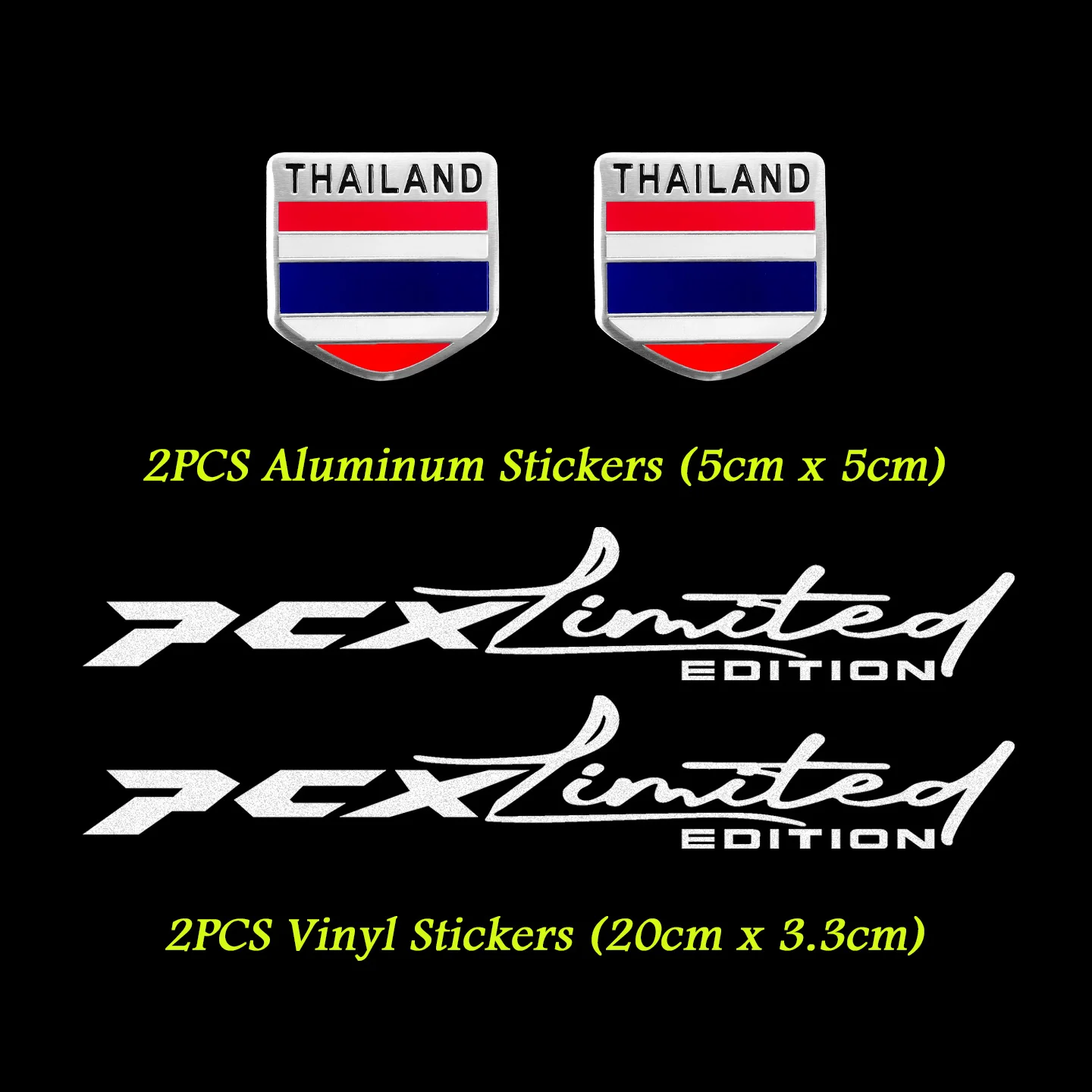 For PCX 125 150 160 2PCS Reflective Motorcycle Vinyl Stickers 2PCS Aluminum Thailand Flag Decals Moto Scooter Accessories Set