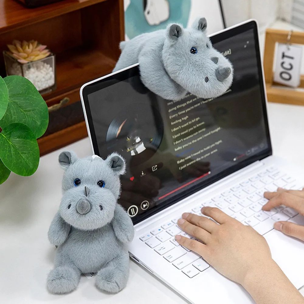 

Doll Keyring Wrist Pad Rhino Doll Pendant Animal Soft Rhino Plush Toy Cartoon Fluffy Rhino Plush Doll Kids Gifts