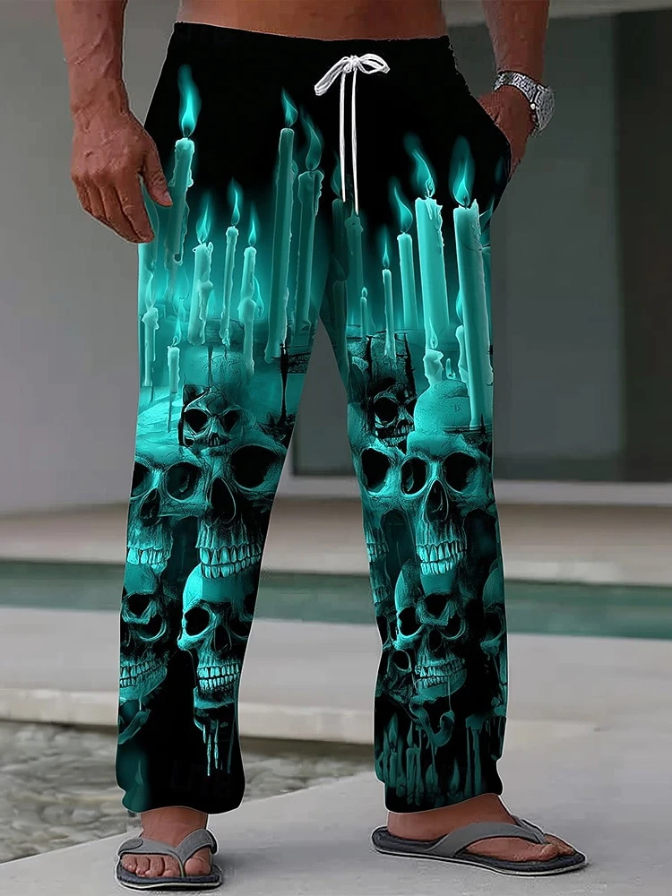 

Крутые мужские повседневные брюки с 3D принтом черепа на осень 2025, модные мужские длинные брюки Urban Street Fashion, простые и универсальные