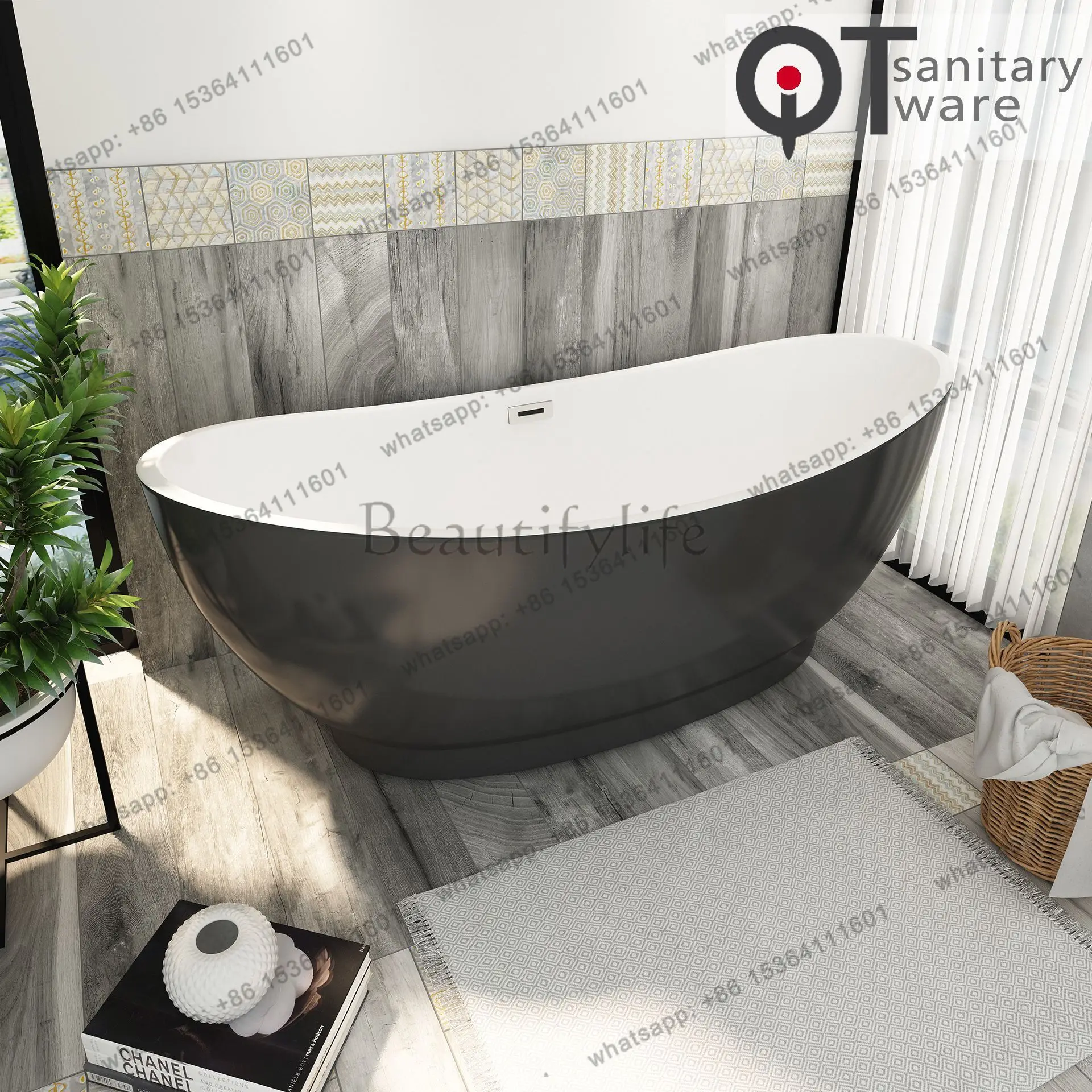 European simple full skirt thin edge acrylic bathtub bathtub QT-006