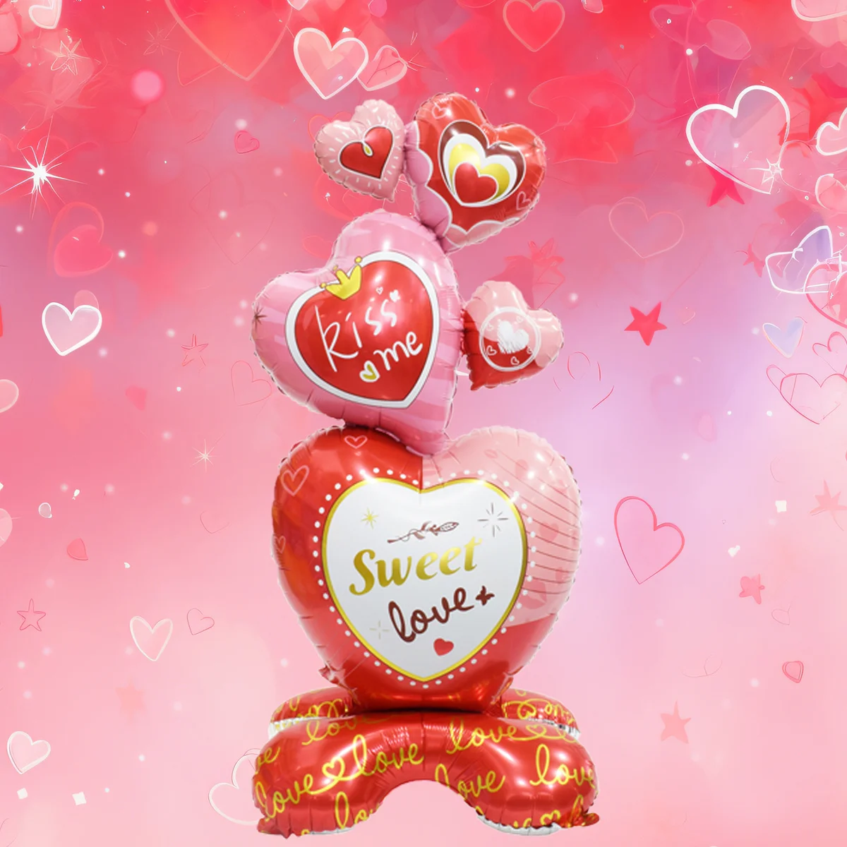 Großer Valentinstag-Ständer, Sockel, Kiss Me Love, Herzform, Folienballons, Valentinstag, Hochzeit, Dekorationen, Verlobungsdekoration – Detail 2