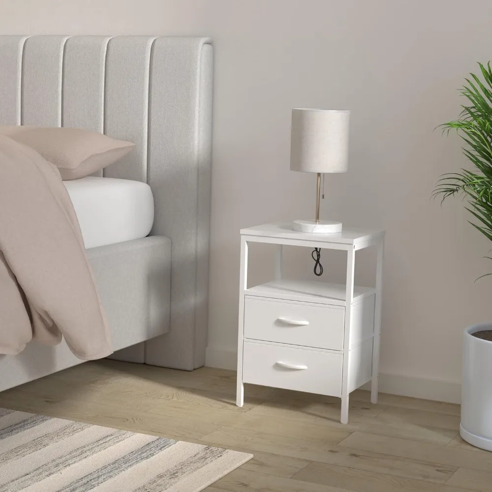 

Nightstands Set of 2, End Tables with Charging Station, Side Tables with Fabric Drawers, Bedside Tables with USB Ports