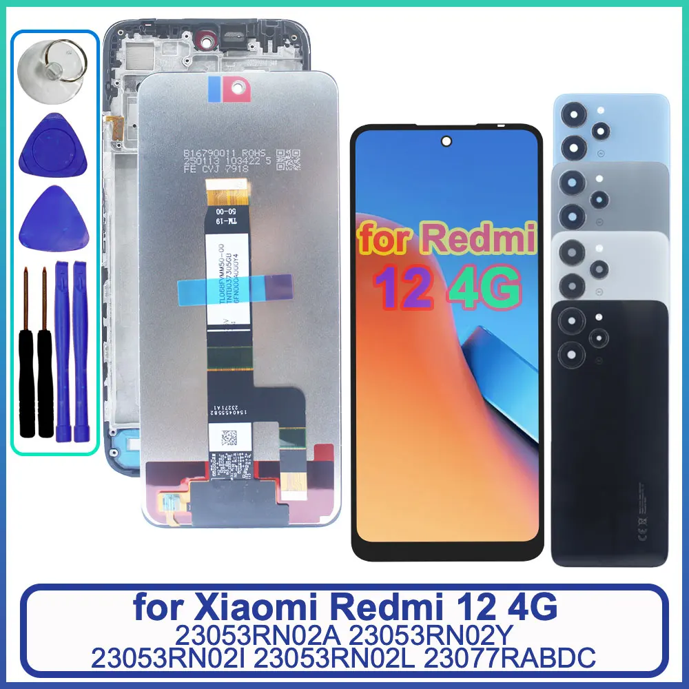 6.79 "LCD pour Xiaomi Redmi 12 4G LCD écran tactile numériseur assemblée de remplacement pour Redmi 12 4G LCD avec cadre