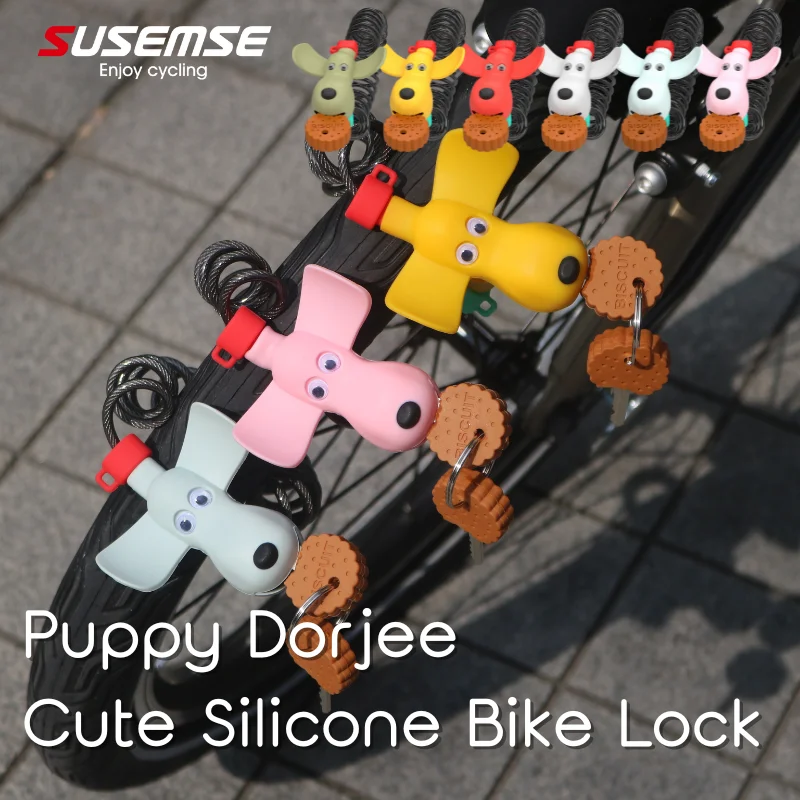 

SUSEMSE Cute dog-shaped bike lock for mountain&road bike, child bike, bike accessories with 2 cookie keys, anti-theft bike lock