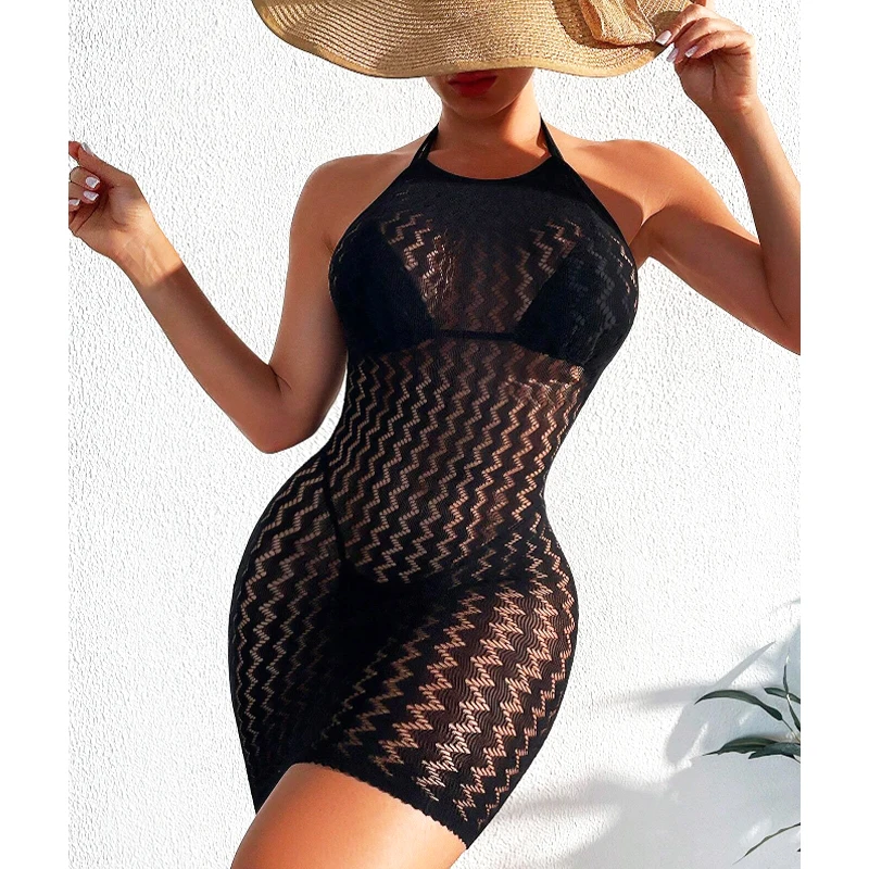 

1PC Women Sexy Fishnet Beach Cover Up Hollow Out Bodycon Dress See Through Summer Swimwear