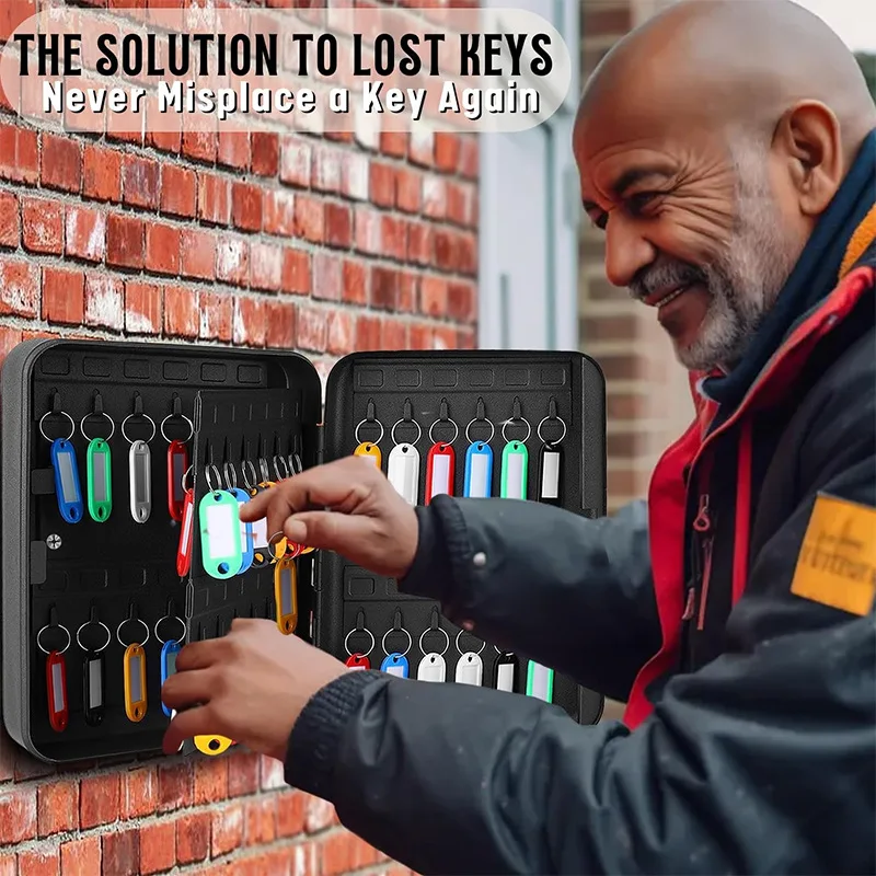 48 Position Key Cabinet with Combination Lock Resettable Black Digital Security Storage Box Steel Key Organizer with  Hooks