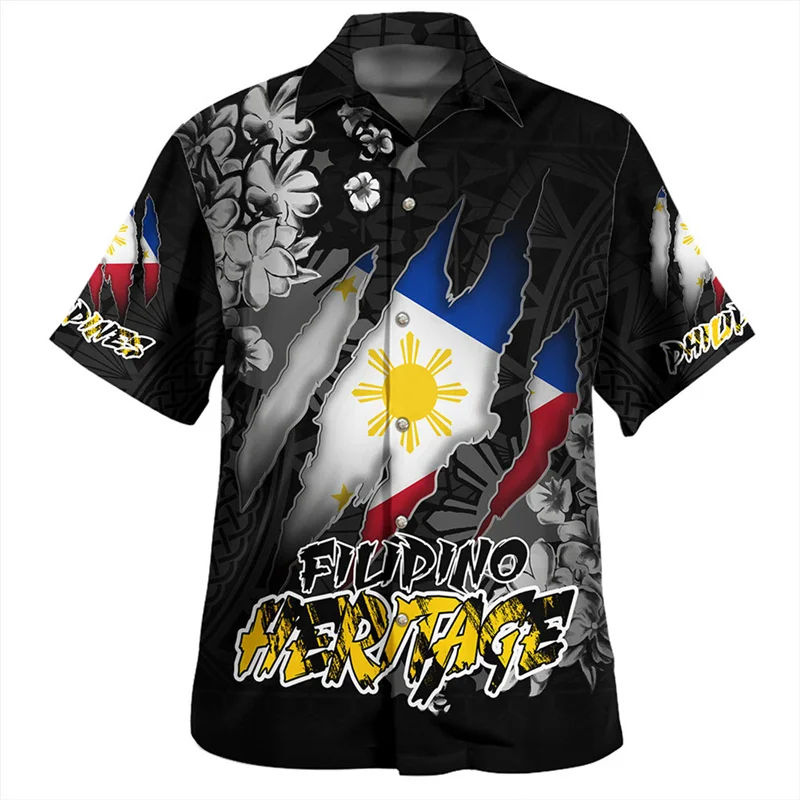 Summer New Harajuku 3D Polynesian Philippines National Flag Rugby Print Shirts Philippines Coat Of Arm Graphic Short Shirts Tops