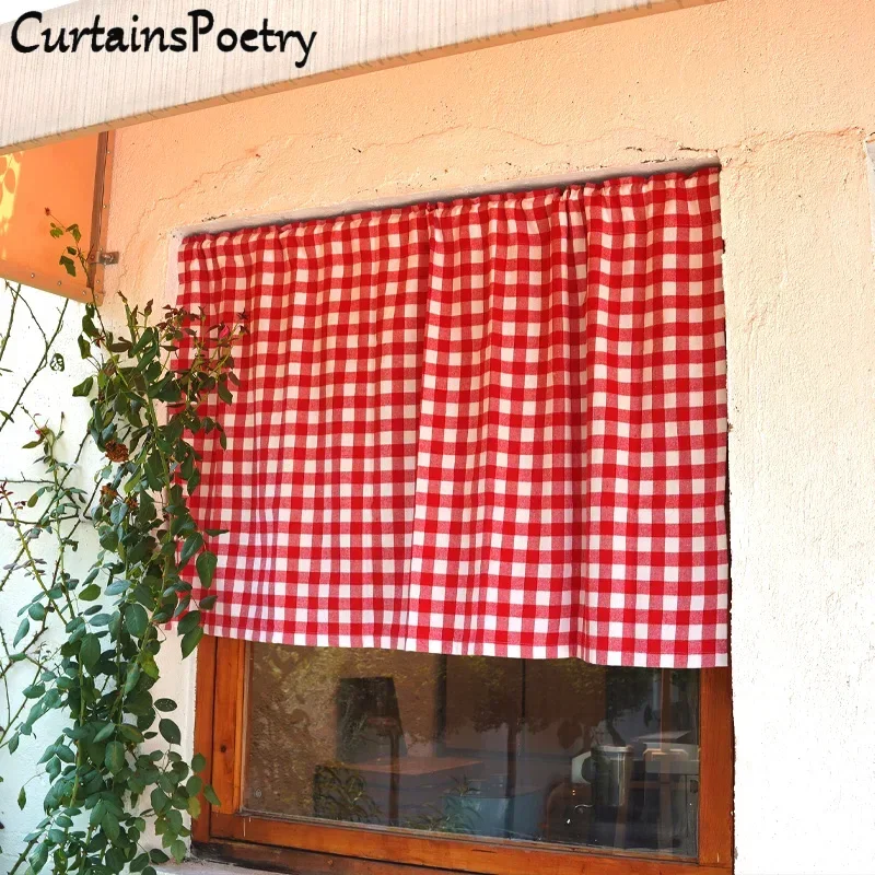 

Red Gingham Plaid Short Curtains Buffalo Check Rod Pocket Window Treatment Rustic Farmhouse Style Drapes for Bedroom Living Room