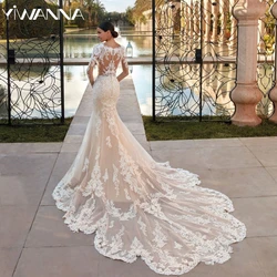 Glitter Pailletten Applicaties Bruid Gewaad Bescheiden Lange Mouw Trouwjurk Sierlijke Zeemeermin Bruidsjurk Aangepaste Robe De Mariée