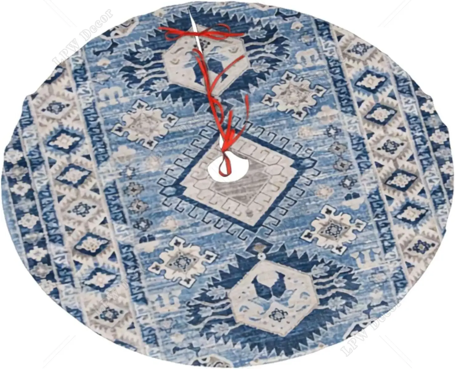 Oriental Antique Blue Kilim Rug Christmas Tree Skirt Round Winter Snow Suitable for Christmas Xmas Halloween Holiday Decoration