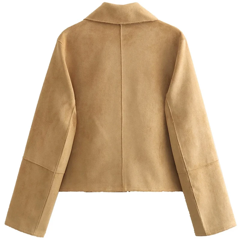 TRAF Cropped Suede Jacket Women\'s Demi-Season Jacket 2024 Lapel Collar Long Sleeve Top New In Jackets Korean Reviews Many Coats