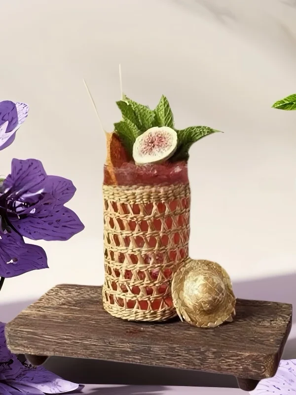 Creative Handwoven Cocktail Cup Set Ins Style Beverage Tools Nordic Style Crystal Glass Cups with Cup Covers Small Freshness
