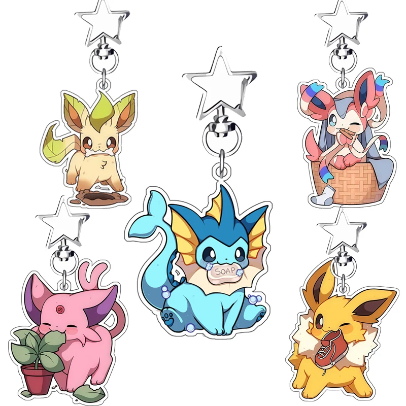 for Eevee Vaporeon Flareon Espeon Umbreon Leafeon Glaceon Sylveon Jolteon Anime Game Cute Cartoon Acrylic Keychain Pendant Gift