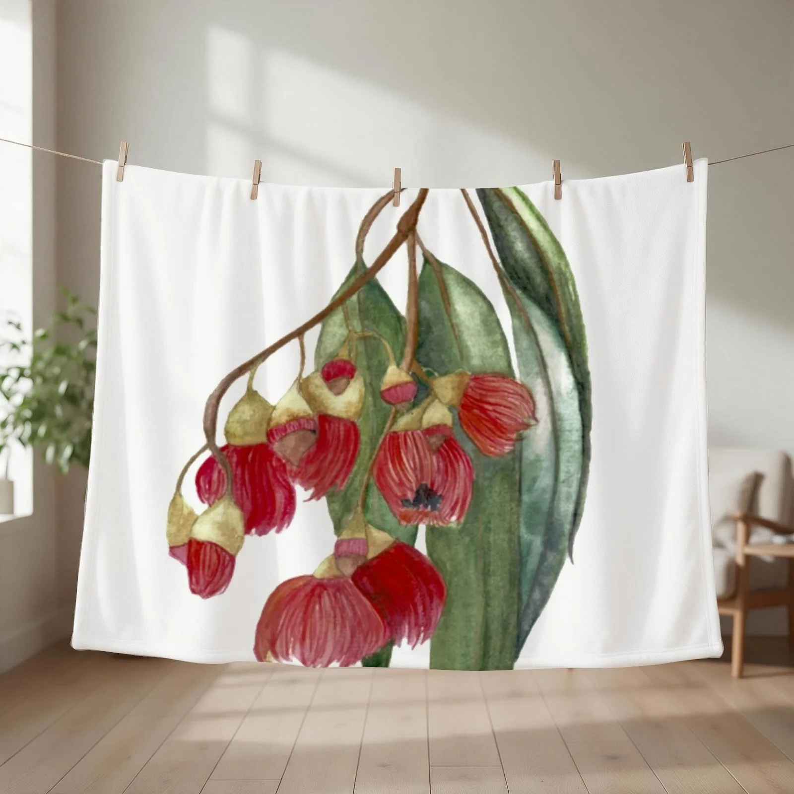 Watercolour Gum tree Throw Blanket couch cozy soft plush fuzzy picnic outdoor blanket