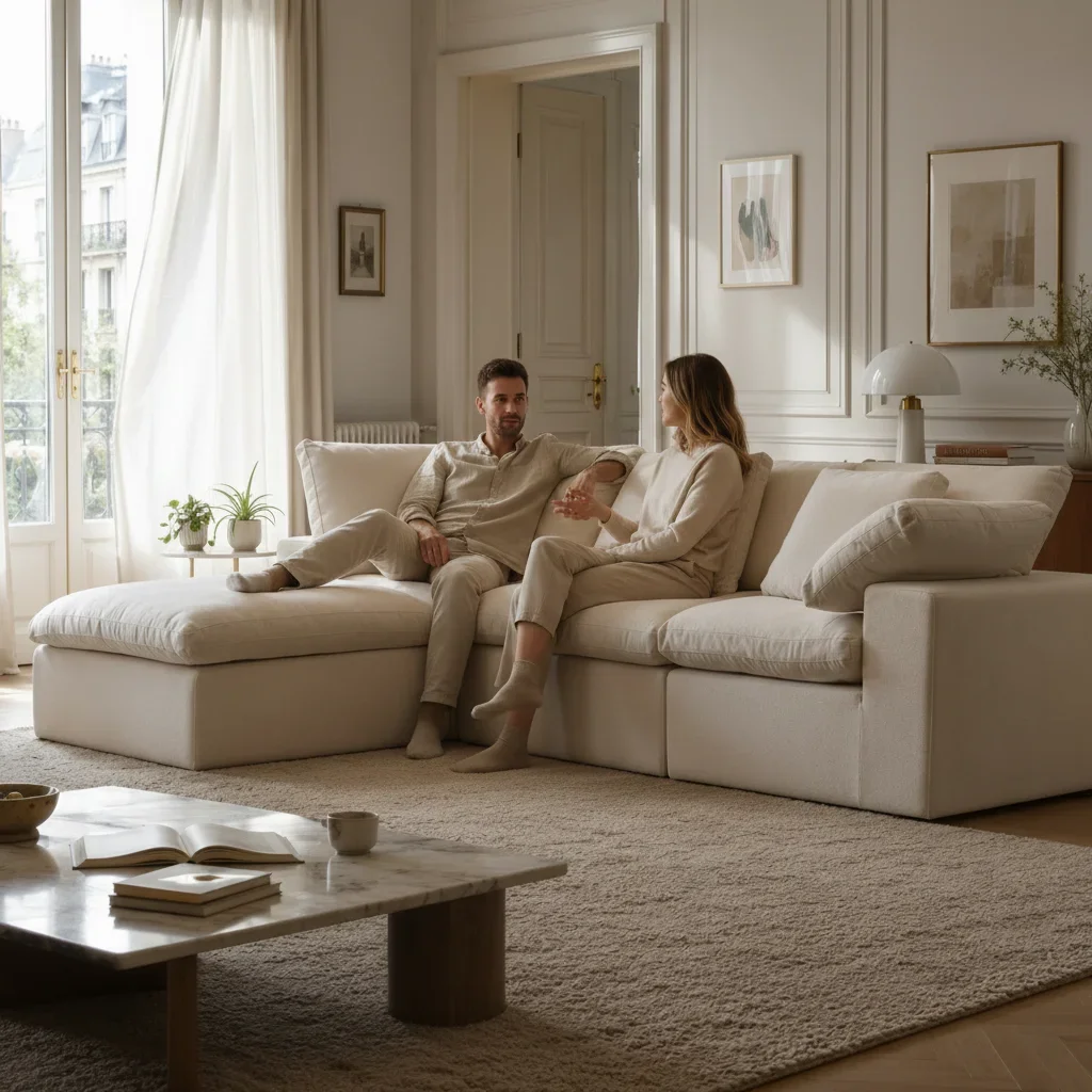 #Rectangular Modular Fabric Sponge Core Minimal Living Area Soft Seating Couch Boneless Box Sofa