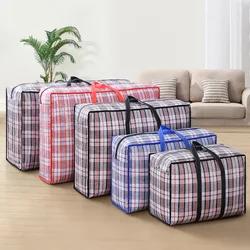 PP Woven Material Bag Camping Moving Package Bag Quilt Clothes Storage Bag Students Dormistory Storage Package Grid Simple Style