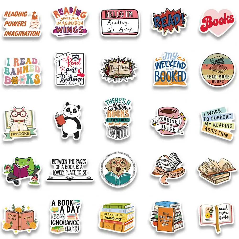 50 различных наклеек для книг, 50 шт., разнообразные узоры для чтения для детей, подростков, учителей, водонепроницаемые Виниловые для книг
