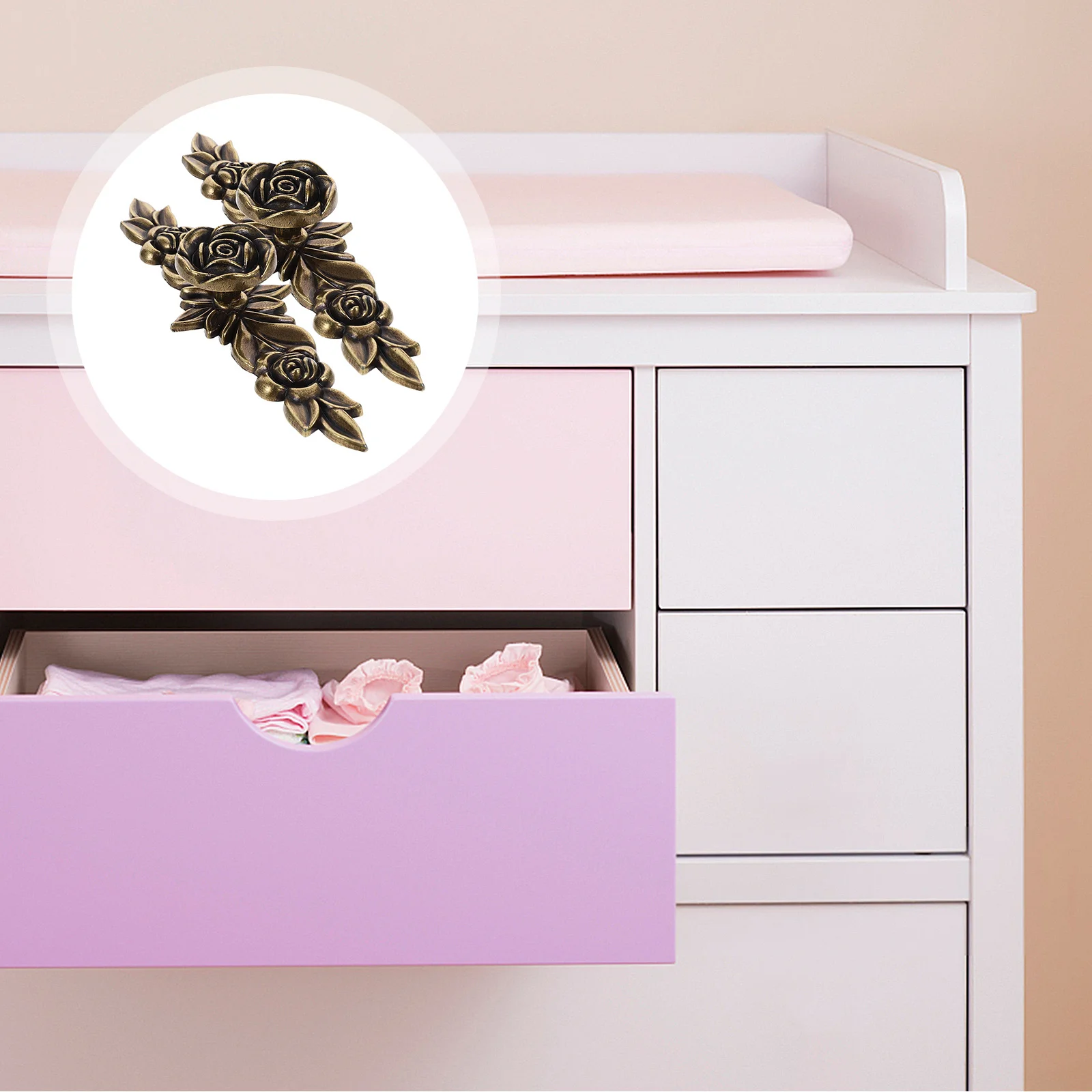 

2pcs Vintage Cabinet Knobs Rose Shape Metal Drawer Handles For Wardrobe Cupboard Furniture Replacement Pulls Hardware Knob