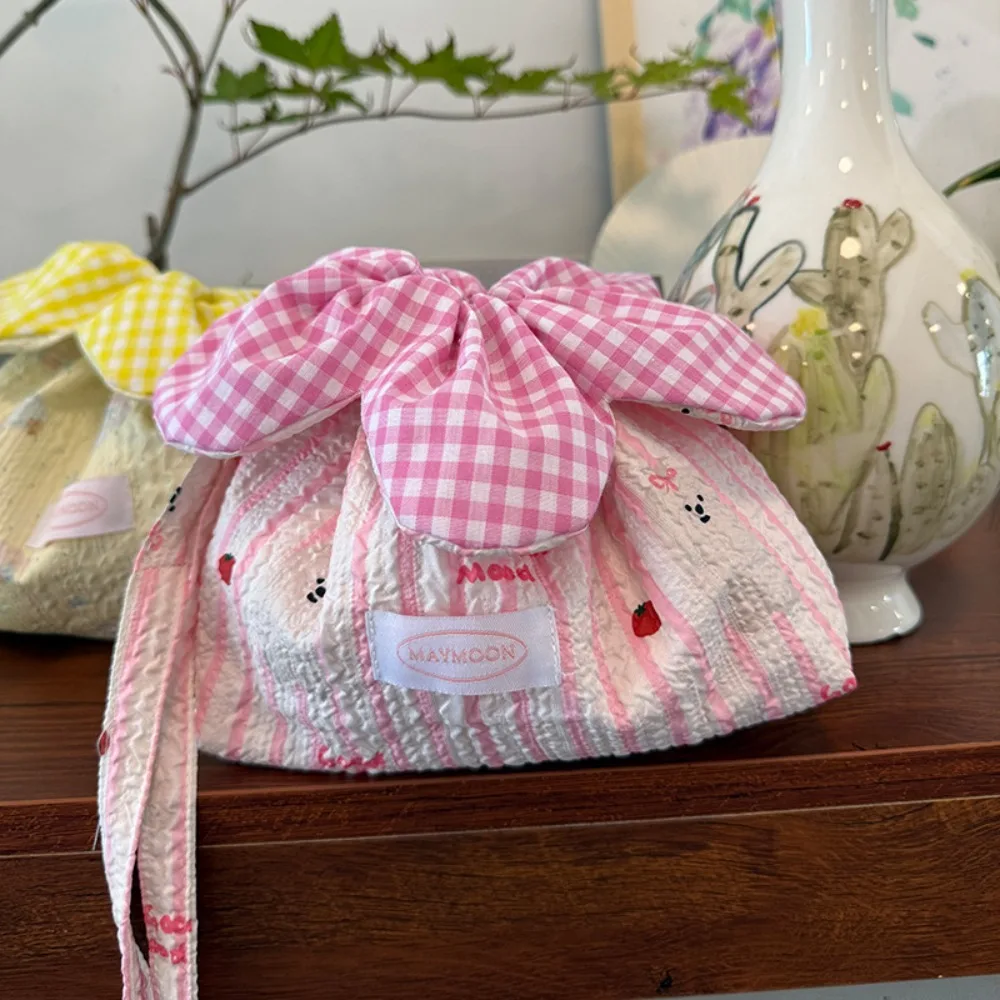 

Легкая клетчатая сумка на шнурке в корейском стиле, милая тканевая маленькая сумка через плечо, сумка для хранения, портативные сумки на плечо для студентов