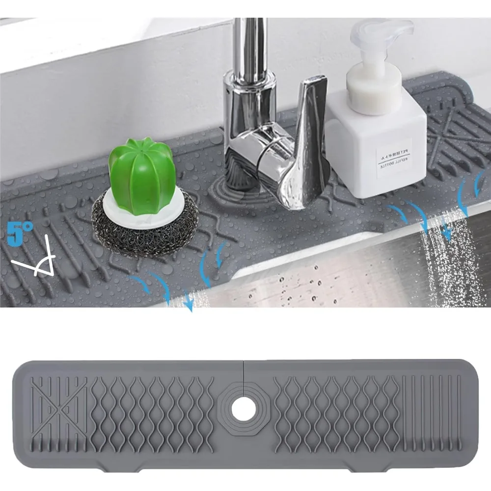 

Брызговик для кухонной мойки - многофункциональный силиконовый коврик для смесителя для кухни, ванной комнаты, бара - 5 ° наклонный дизайн для быстрого дренажа