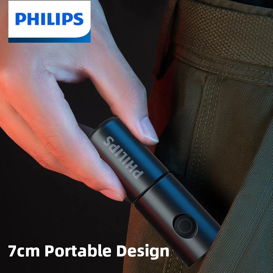 Philips New 7cm LED Rechargeable Mini Portable Flashlight 7 Lighting Modes For Hiking And Travel Self Defense