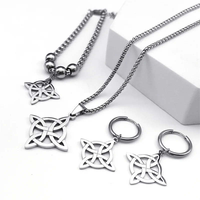 Nordic Vikings Style Stainless Steel Mysterious Sketching Lines Mysterious Pattern Jewelry Set UNISEX Low-key Party Jewelry Set