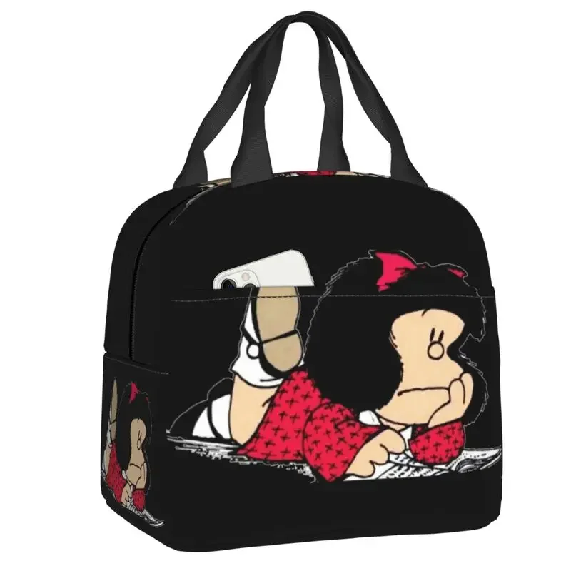 Mafalda Insulated Lunch Bags for Women Argentine Cartoon Quino Comic Portable Cooler Thermal Food Lunch Box Kids School Children