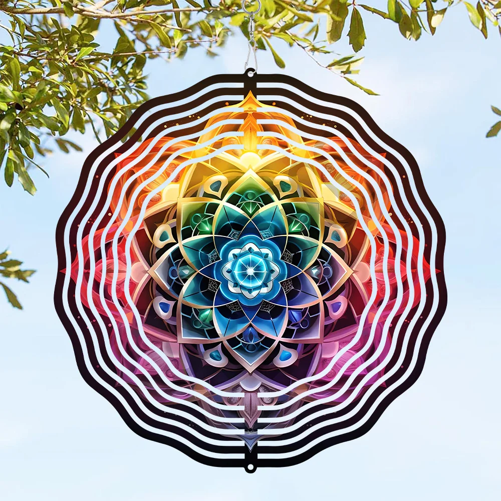 3D Wind Spinner, Featuring Mandala Patterns, Made of Iron, Suitable for Hanging as Dynamic Garden Art