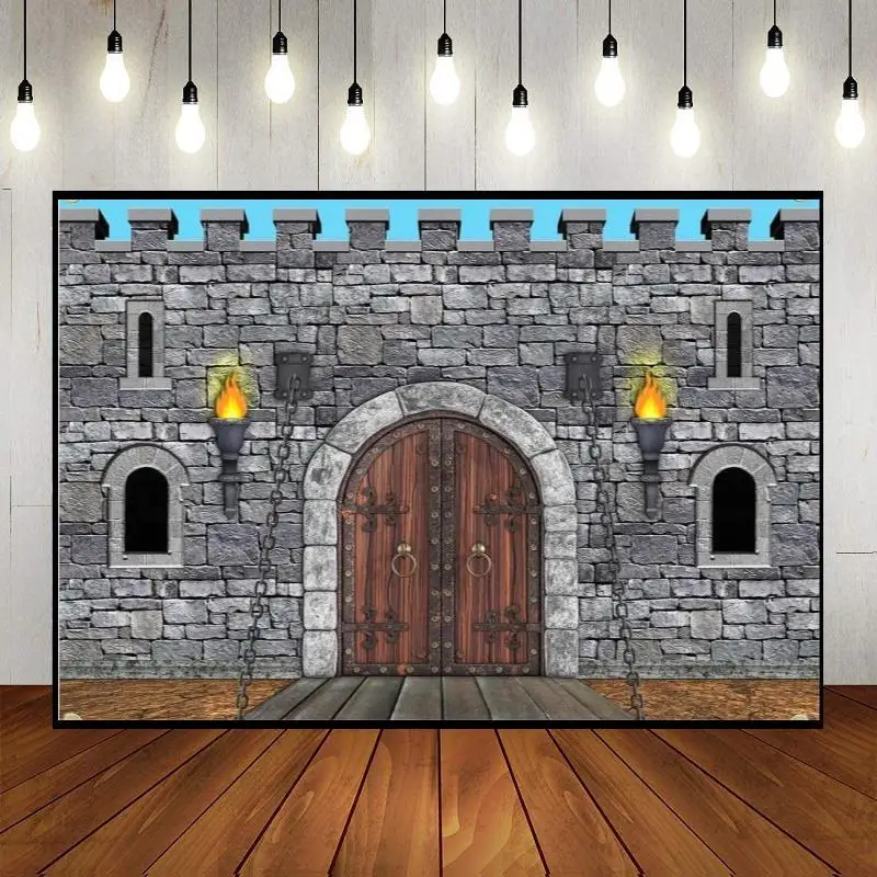 Palace Castle Golden Chandelier Staircase Magnificent Medieval Arch Door Custom Birthday Backdrop Background Luxurious Party