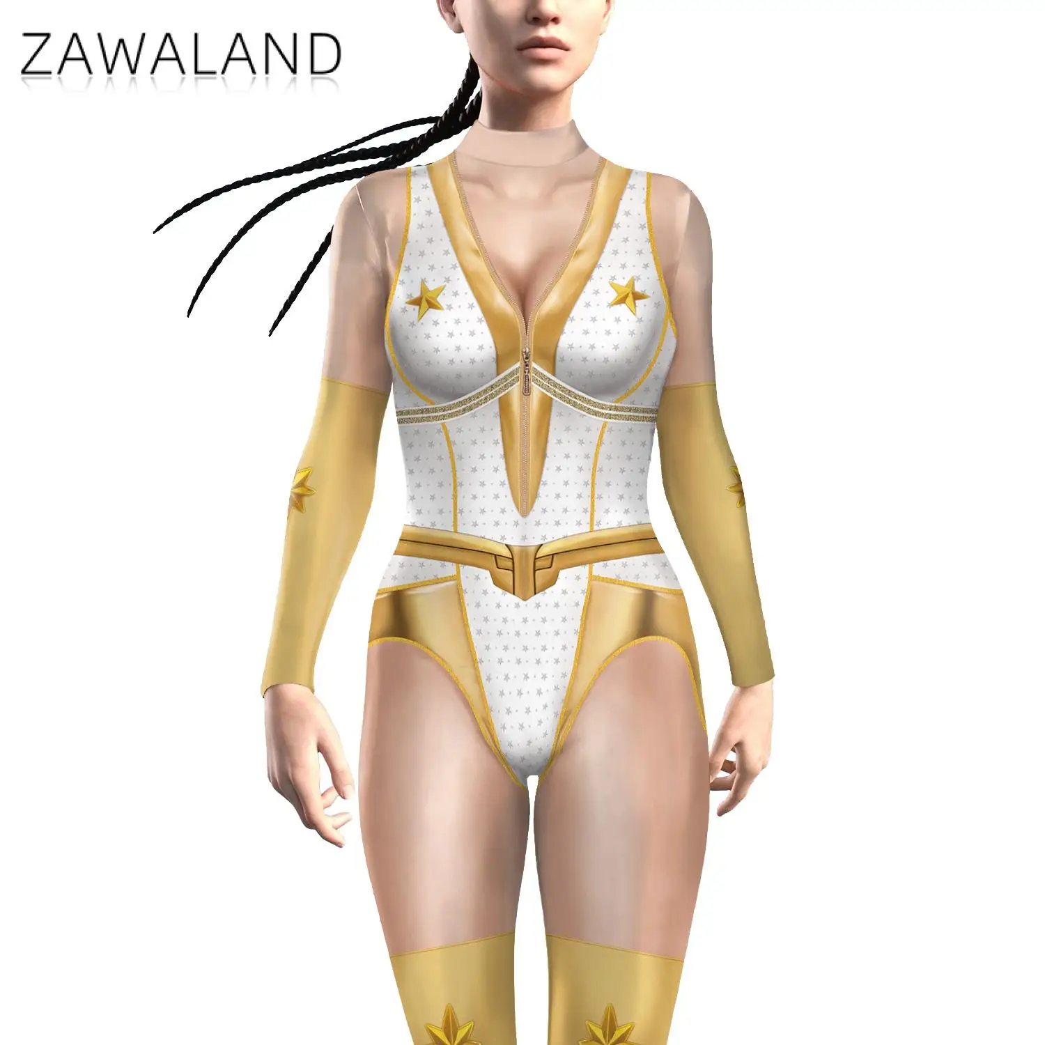 Zawaland-Golden Robot Cosplay Traje para Mulheres, Spandex, Bodysuit Zentai, Macacão Apertado, Apertado, Sexy, Festival, Festa, Show