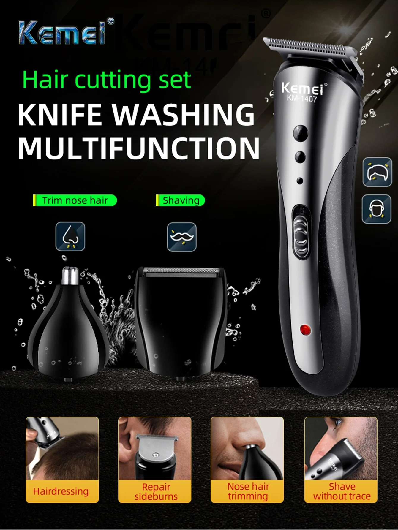 KEMEI Rechargeable Electric Nose Hair Clipper Multifunctional Hair Trimmer Professional Electric Shaver Beard Razor for Men T