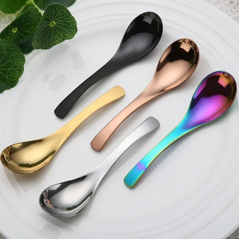 Japanese Soup Spoon Kitchen Cooking Utensil Tools Creative Milk Stirring Dessert Spoon Stainless Steel Tableware Dinner Spoons