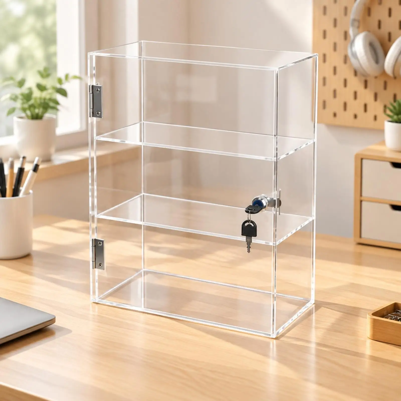 Acrylic Showcase Cabinet with Clear Panels for Bedroom Office Shelf Display of Decor Items view 3