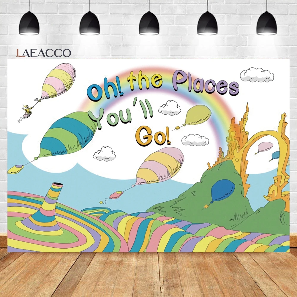 

Laeacco Oh The Places You'll Go Background Graduation Cartoon Preschool Congrats Grad Party Kids Portrait Photography Backdrop