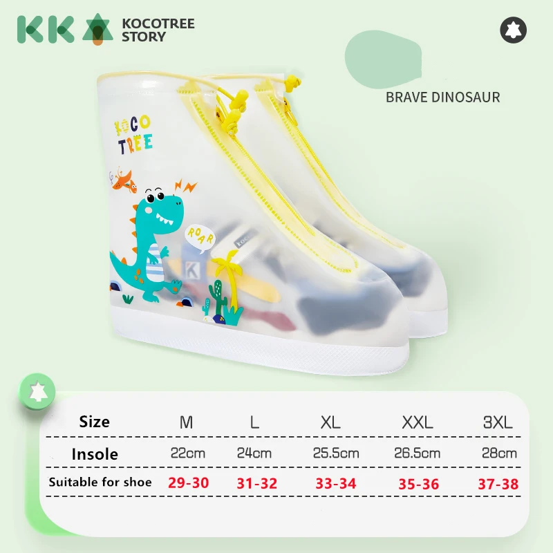 1 Set transparan Non-slip tahan air hujan sepatu penutup Solid sepatu hujan anak kartun dinosaurus Galoshes Zip PVC sepatu hujan penutup