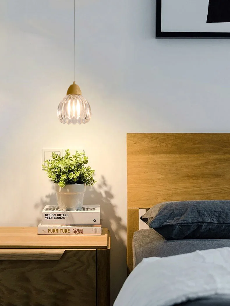 Clear Glass Ceiling Light Wood E27 Bulb