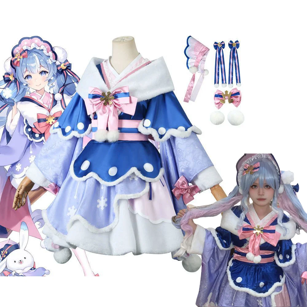 

Snow Miku Cosplay Costumes Lolita Cute Dress Wigs Hat Headwear Cosplay Costumes Winter Snow Outfits Mikuu Dress Women Female