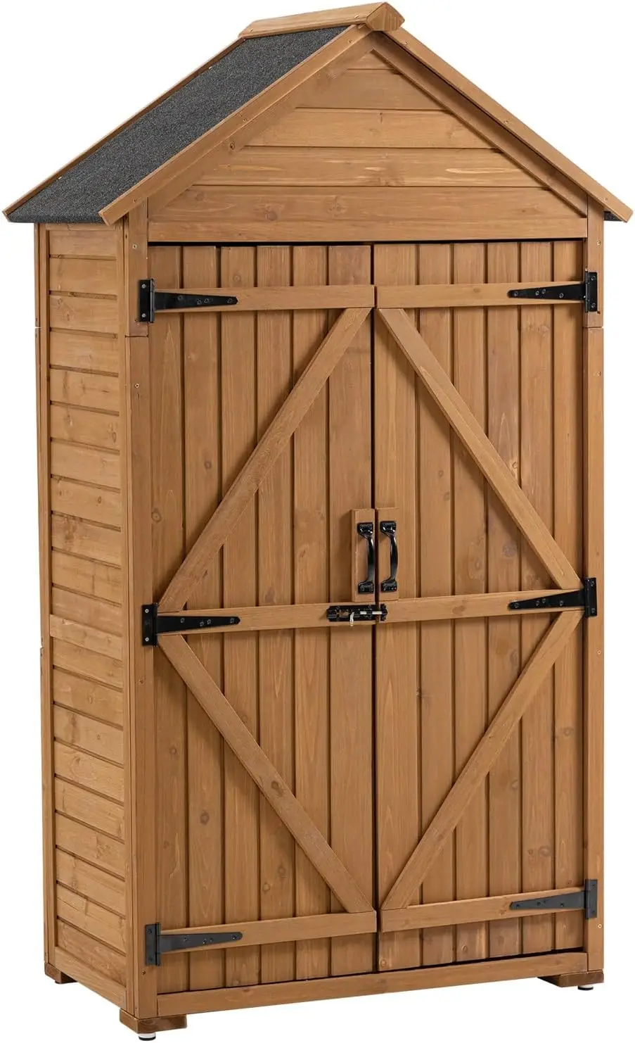 Outdoor Wooden Storage Cabinet, Garden Wood Tool Shed, Outside Wooden Shed Closet with 3 Detachable Shelves, Waterproof Roof, an