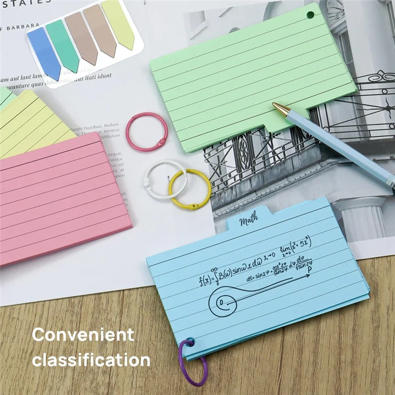 300 Pack Index Cards, 3Inch X 5Inch Ruled Index Cards With Ring, Colored Lined Flash Cards, Both Sides Note Cards