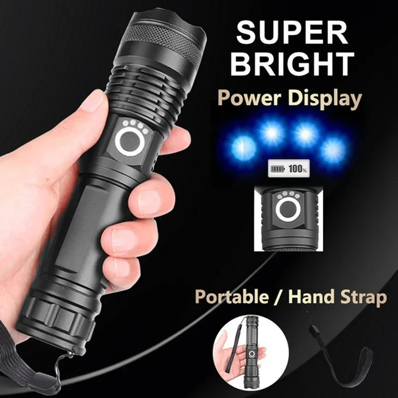 High Power Aluminum Alloy LED Tactical Flashlight Rechargeable Flashlight Zoom USB Handheld Light Suitable for Outdoor Camping