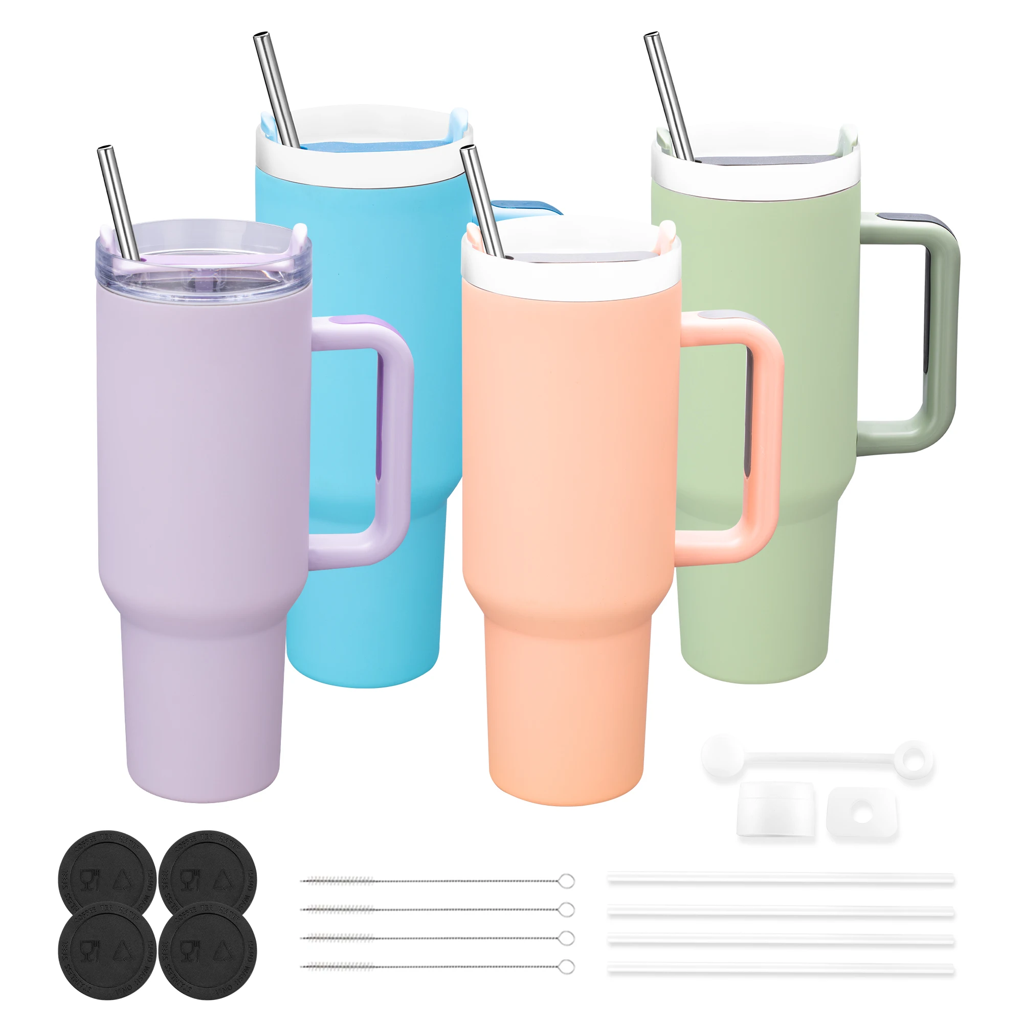 4pcs 40OZ glass with handle, 40OZ powder coated glass, vacuum water bottle, travel mug, household, carved, in stock