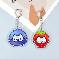 Cute Little Cat with Flower Keychains Strawberry Kitten Keyring for Women Girls Bag Car Key Chain Accessories Fans Friends Gifts