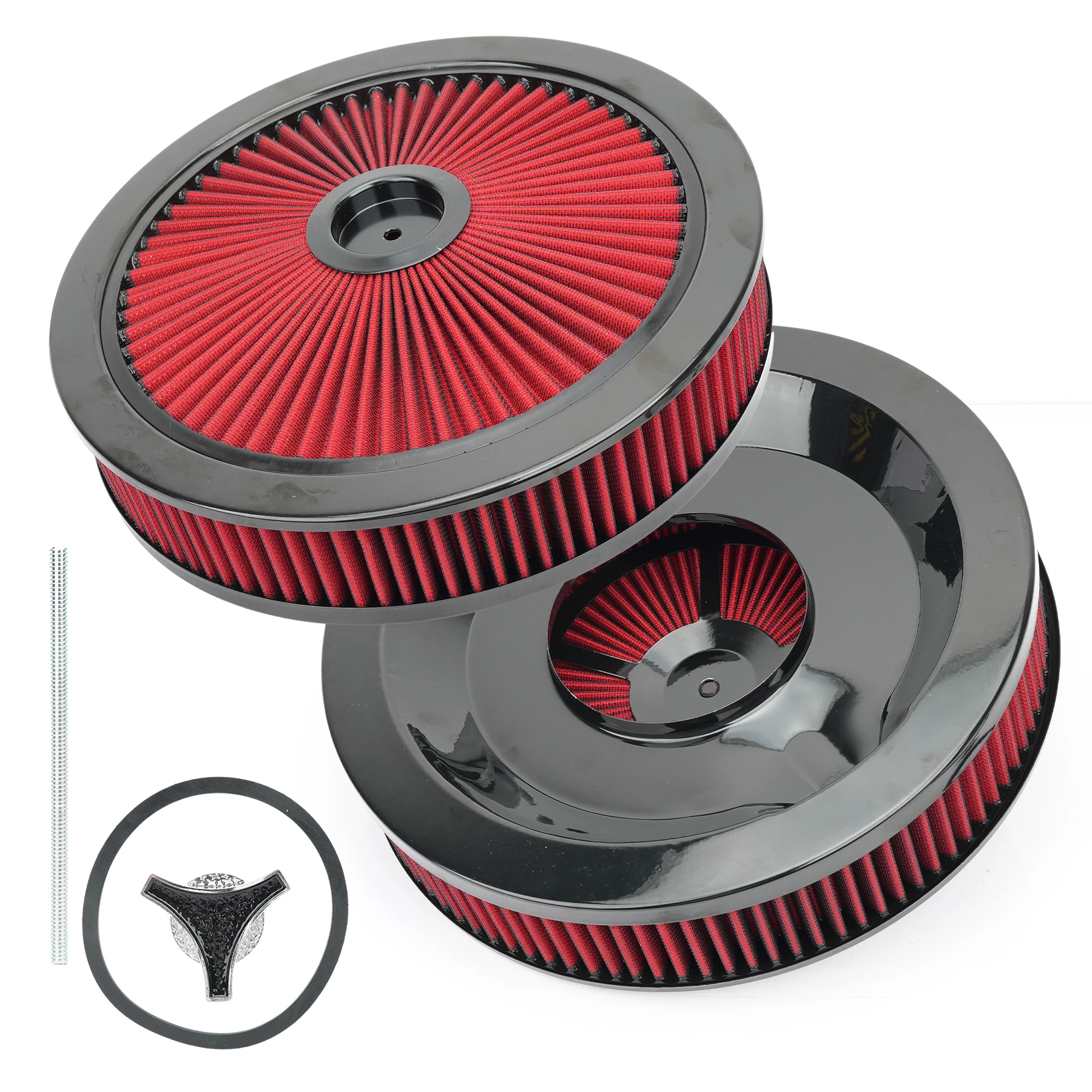 

14'' Round Sport High Flow Air Intake Filter Set for 5-1/8 Neck Flange Washable Reusable Ford Fiesta Chevy Silverado SBC BBC