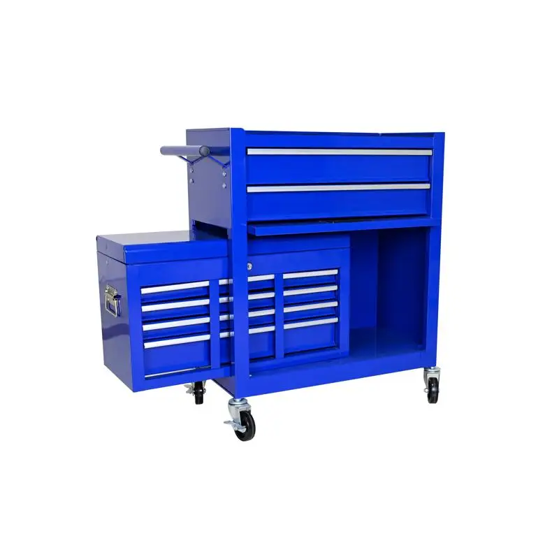 Ящик для инструментов большой емкости с колесиками и ящиками, шкаф для хранения инструментов с 8 ящиками - синий цвет