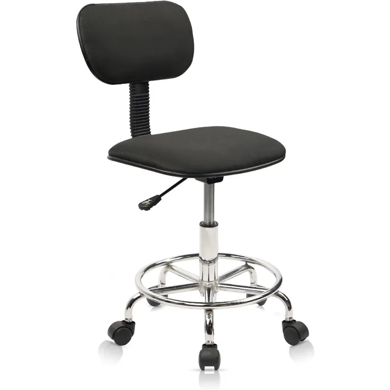 

Drafting Chair Rolling Stool Adjustable Height with Back Support Foot Rest and Wheels Multi-Purpose Desk Chair for Home Office