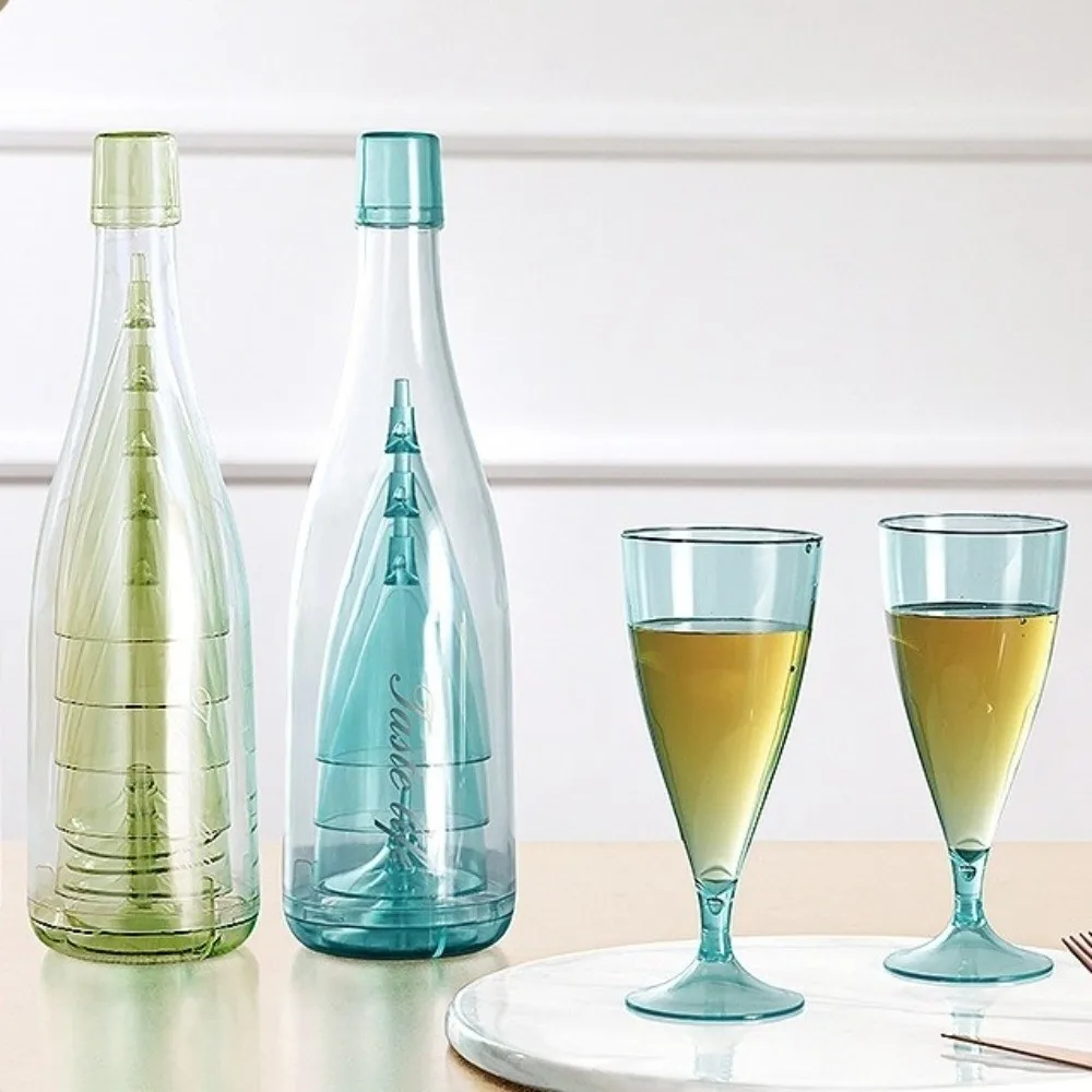 

Plastic Champagne Glasses Reusable Lightweight Wine Glasses Shatterproof with Storage Bottle Cocktail Cups Beach
