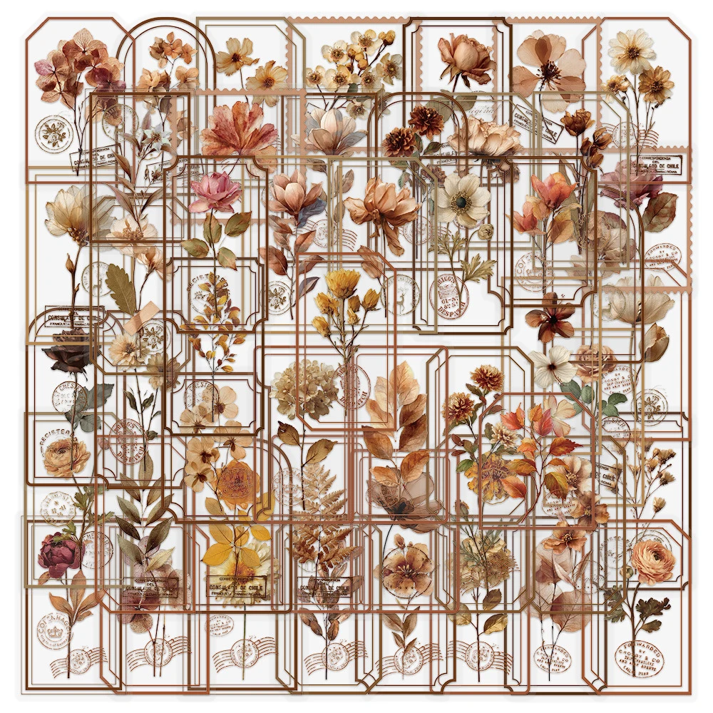 10/30/50 قطعة ختم خمر زهرة الكرتون ملصقات الجمالية الكتابة على الجدران ملصق زجاجة ماء المحمول الهاتف الشارات الشفافة ديكور