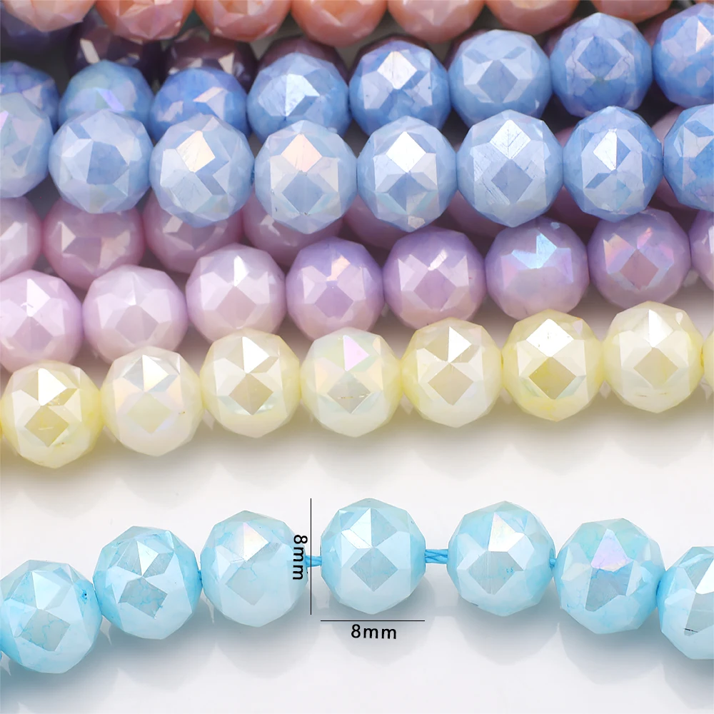 45Pcs 8mm Mocha Round Ball Cut Faceted Crystal Glass Beads Loose Spacer for DIY Jewelry Making Bracelet Earrings Accessories