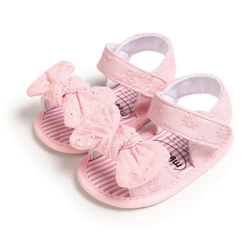 Zapatos de verano con nudo de mariposa para niñas, sandalias antideslizantes transpirables con lazo, suela suave para primeros pasos, 0 a 18 meses