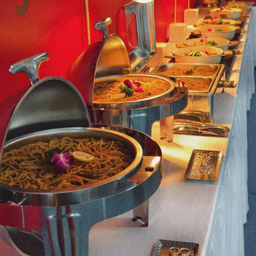 

Круглая обеденная плита из нержавеющей стали 9L 201, невидимый дизайн с откидной крышкой топлива для буфетов отеля и ресторана